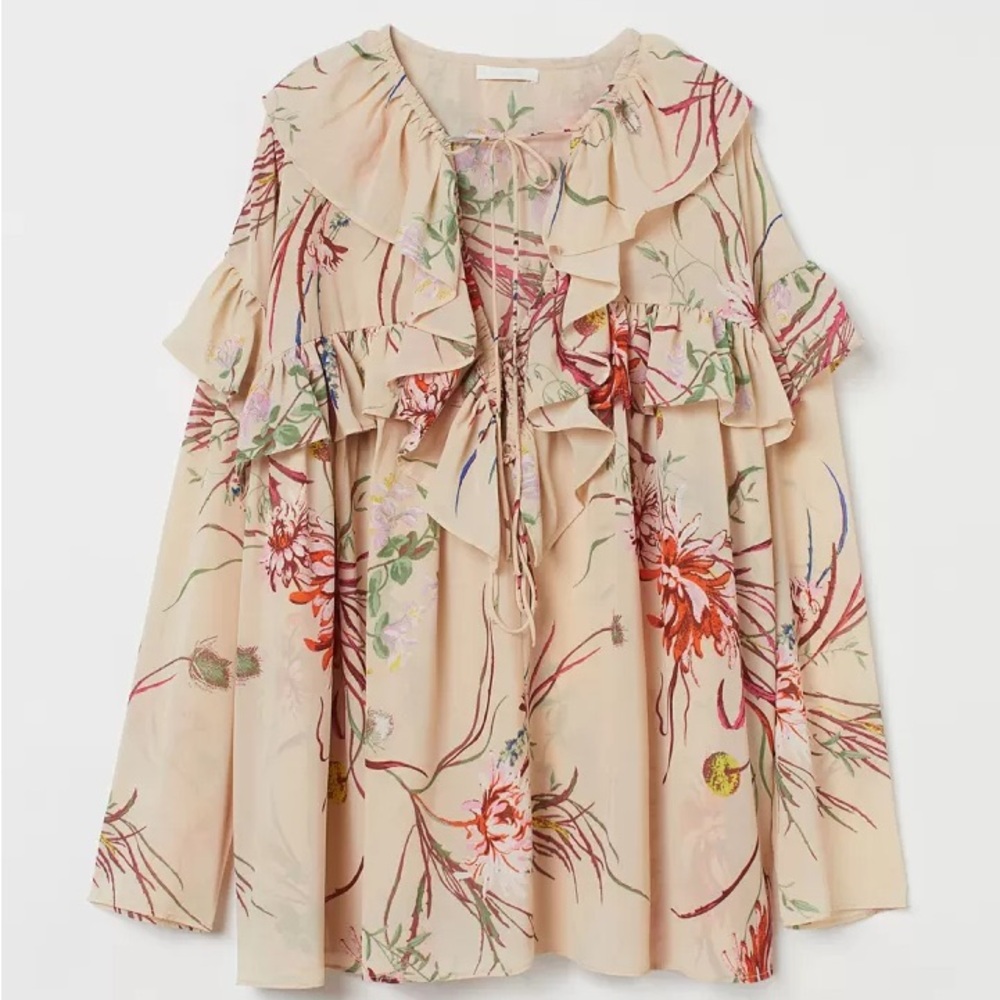 “New” H&M FLOUNCE-TRIMMED CHIFFON BLOUSE